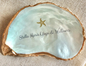 Customized logo oyster shell trinket dish embellished